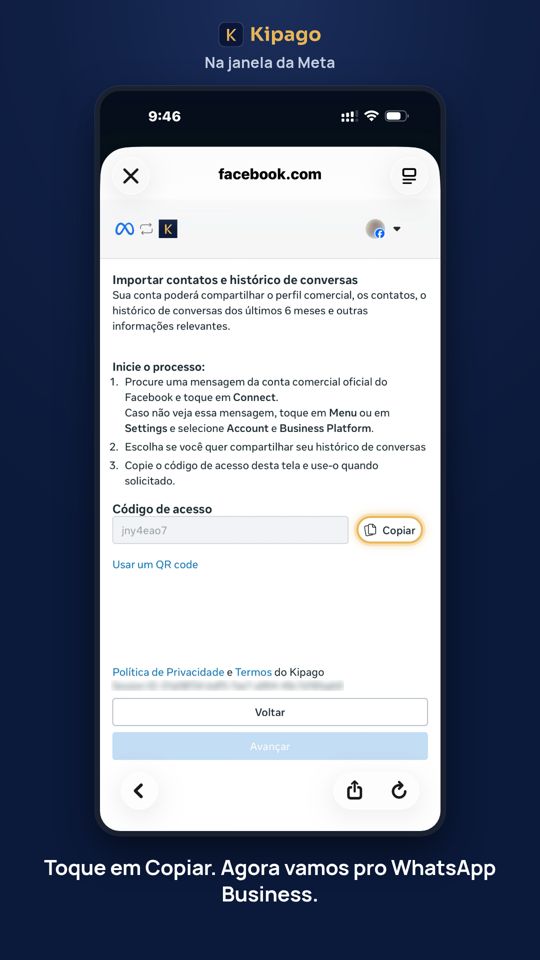 Toque em Copiar. Agora vamos pro WhatsApp Business.