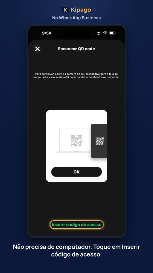 Não precisa de computador. Toque em Inserir código de acesso.